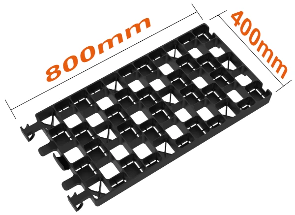 Eingezeichnete Abmessungen von 800mm in der Länge und 400mm in der Breite.